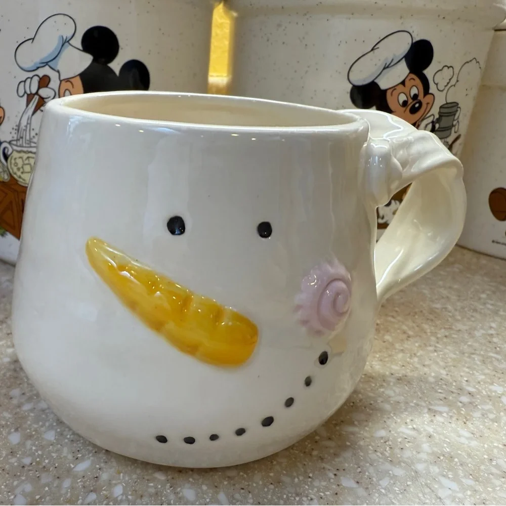Pier 1 Snowman Mug Hand Painted Dolomite Christmas Holiday Festive Cup